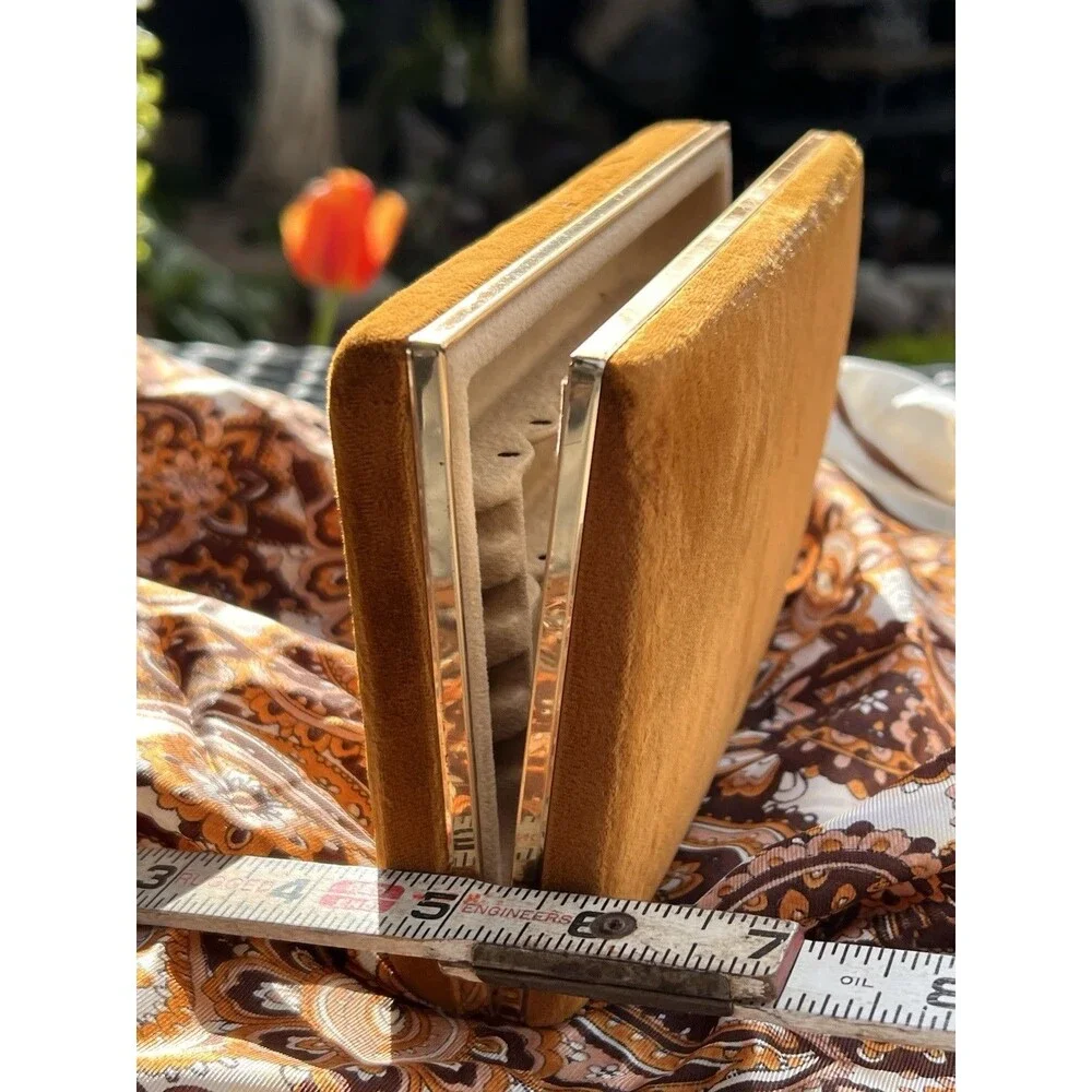 Gold and Beige Velvet Jewelry Organizer Box